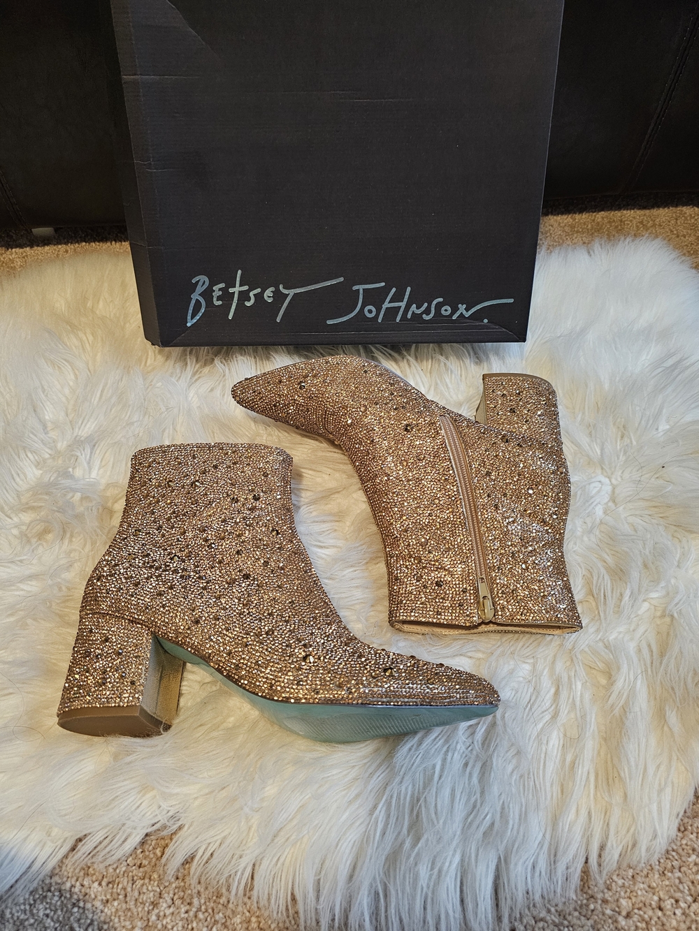 Betsey Johnson Gold Kyla Crystal Ankle Booties